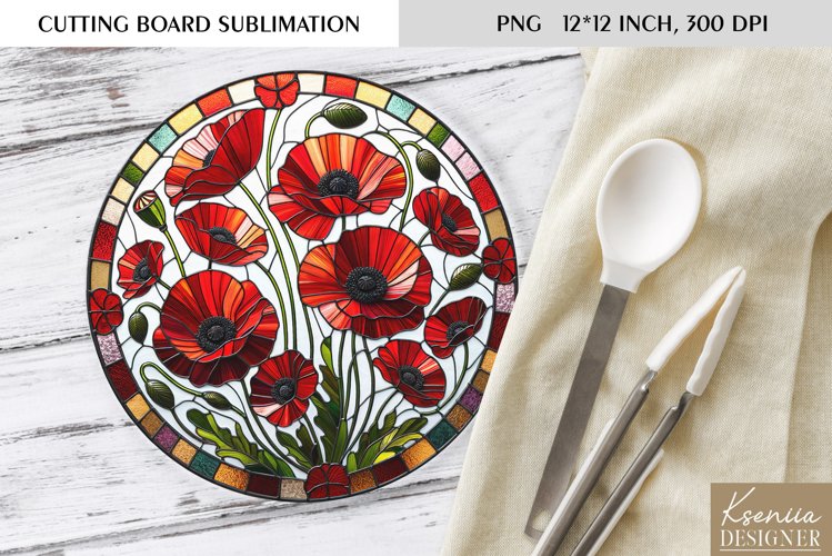 Flower Stained Glass| Round Cutting Board Sublimation example image 1
