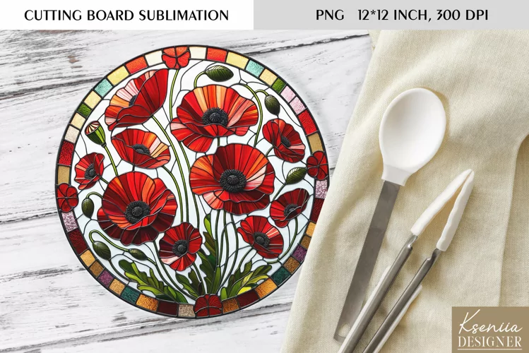Flower Stained Glass| Round Cutting Board Sublimation
