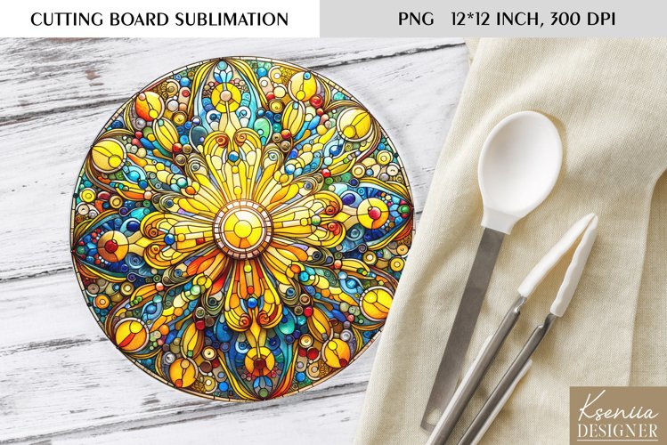 ColorfulStained Glass Design|Round Cutting Board Sublimation