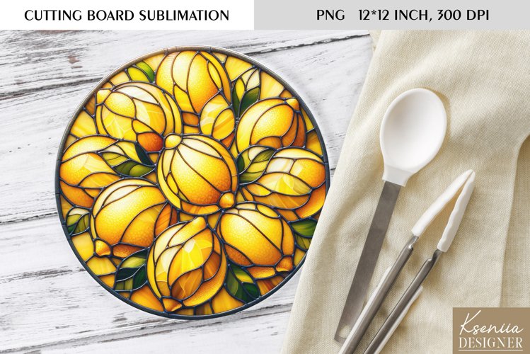 Fruit Stained Glass Design|Round Cutting Board Design example image 1