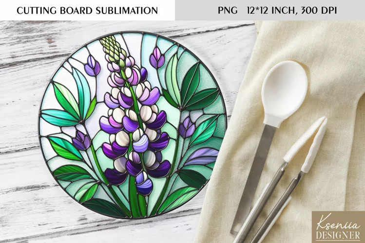 Flower Stained Glass| Round Cutting Board Sublimation