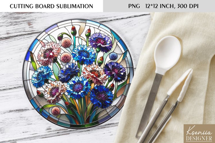Flower Stained Glass| Round Cutting Board Sublimation example image 1
