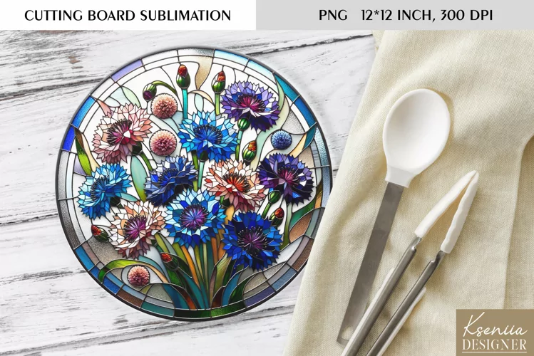 Flower Stained Glass| Round Cutting Board Sublimation