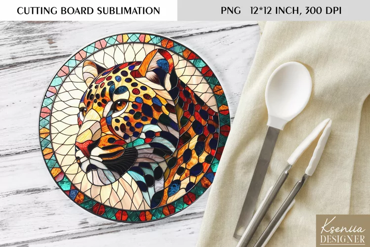 Leopard Stained Glass| Round Cutting Board Sublimation