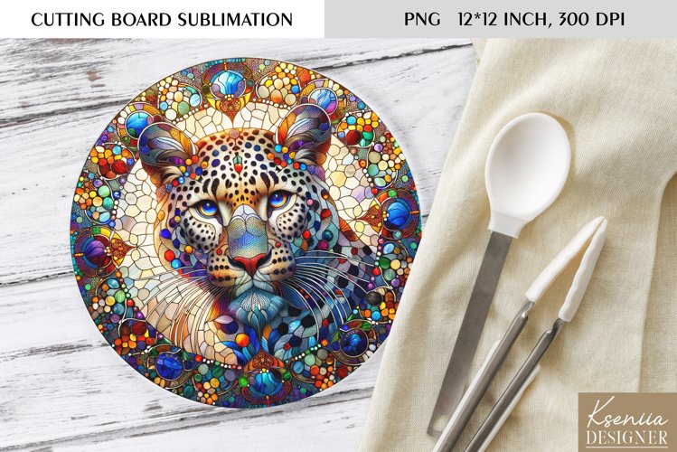 Leopard Stained Glass| Round Cutting Board Sublimation example image 1