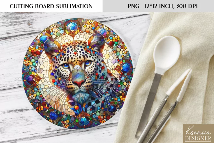 Leopard Stained Glass| Round Cutting Board Sublimation