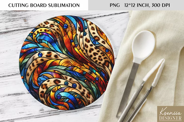 Leopard Stained Glass| Round Cutting Board Sublimation