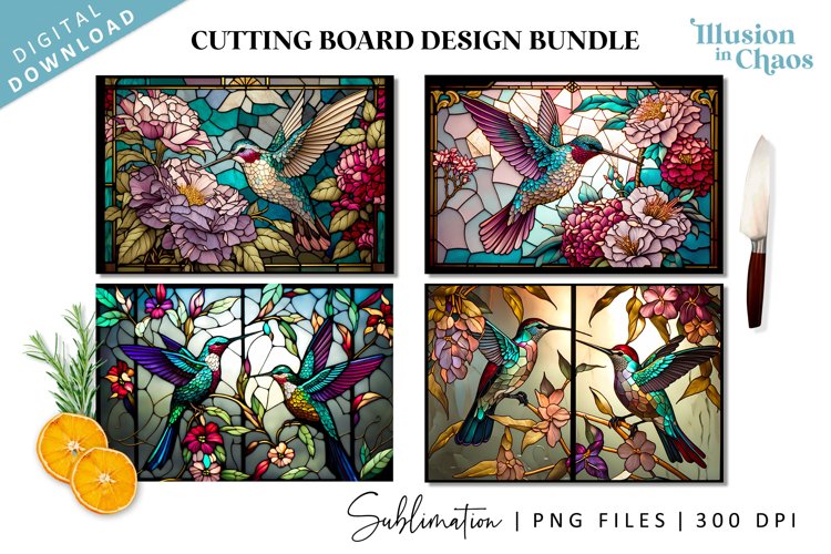 Floral Hummingbird stained glass Cutting board design bundle