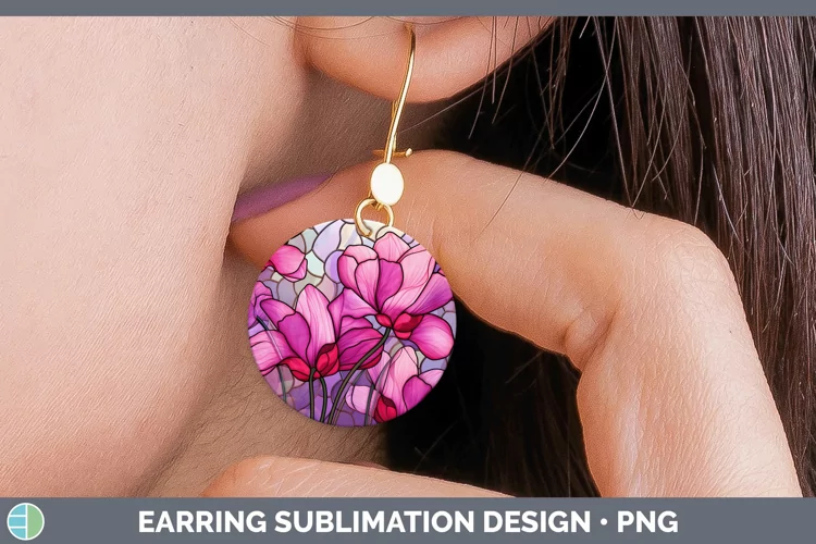 Stained Glass Cyclamen Round Earrings Sublimation Earrings D