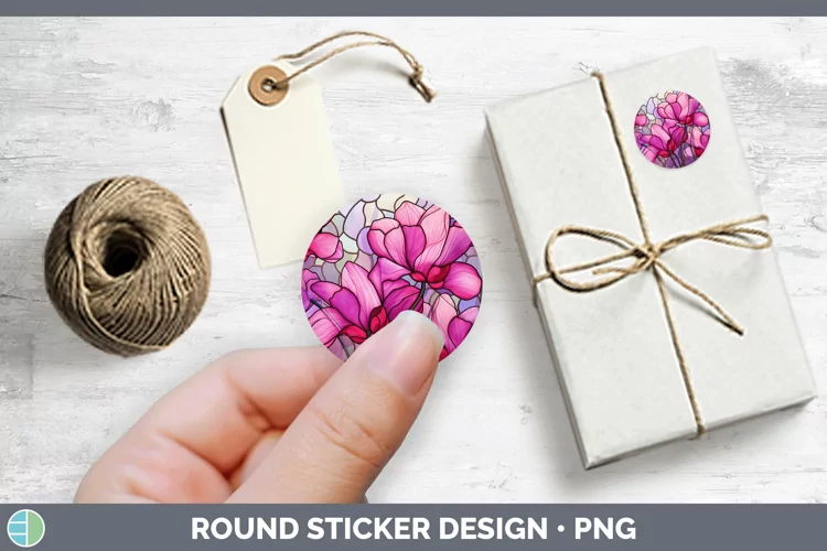 Stained Glass Cyclamen Stickers | Round Labels Designs