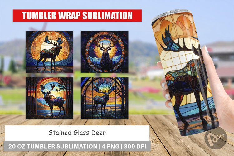 Tumbler Wrap Stained Glass Deer
