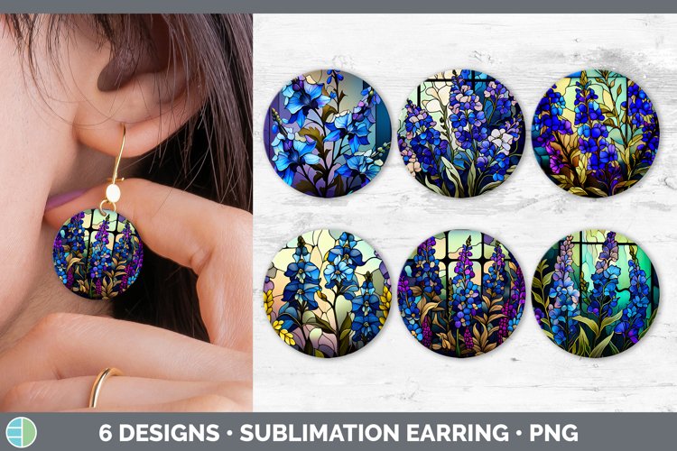 Stained Glass Delphinium Flowers Round Earrings | Sublimatio