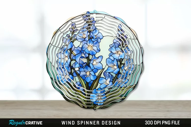 Stained Glass Delphinium Flowers Wind Spinner Sublimation