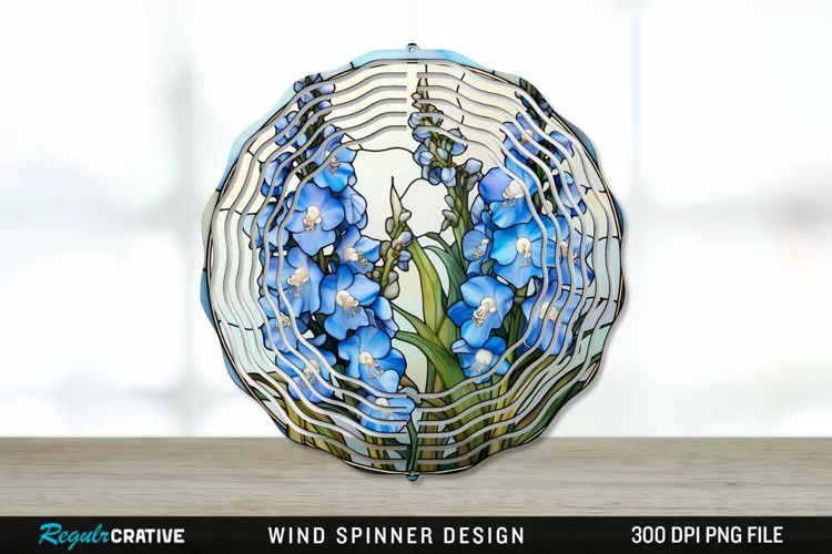 Stained Glass Delphinium Flowers Wind Spinner Sublimation