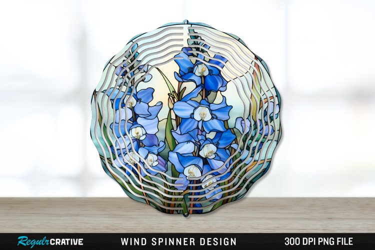 Stained Glass Delphinium Flowers Wind Spinner Sublimation example image 1
