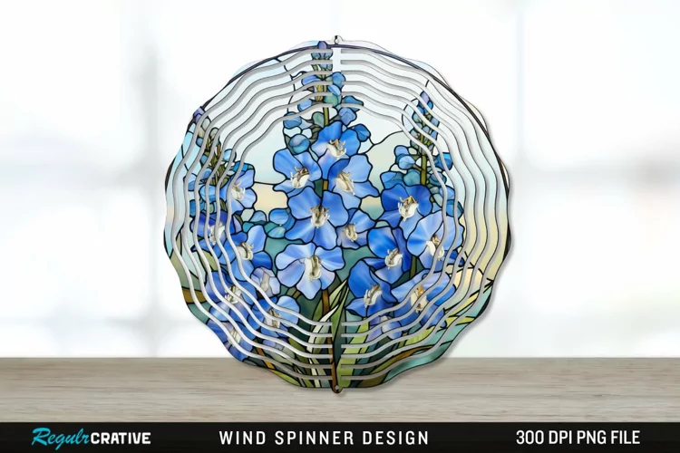 Stained Glass Delphinium Flowers Wind Spinner Sublimation