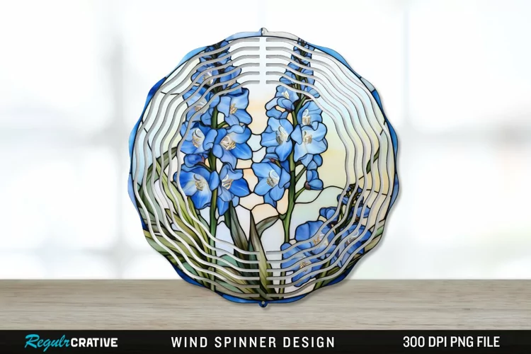 Stained Glass Delphinium Flowers Wind Spinner Sublimation