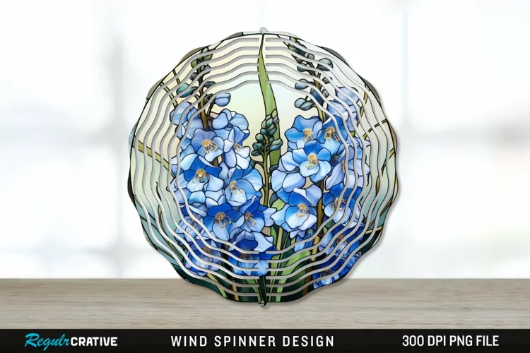Stained Glass Delphinium Flowers Wind Spinner Sublimation