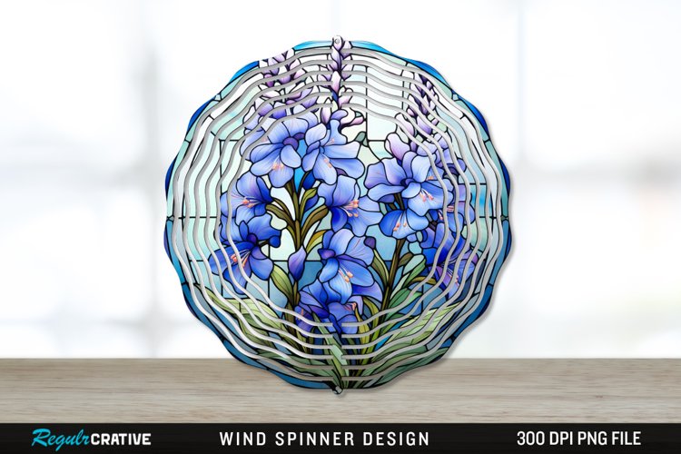 Stained Glass Delphinium Flowers Wind Spinner Sublimation example image 1