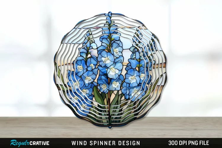 Stained Glass Delphinium Flowers Wind Spinner Sublimation