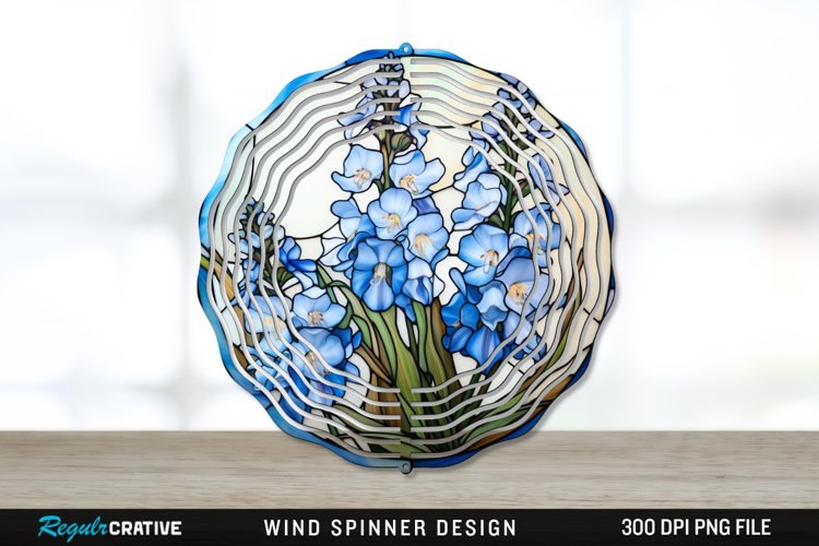 Stained Glass Delphinium Flowers Wind Spinner Sublimation example image 1