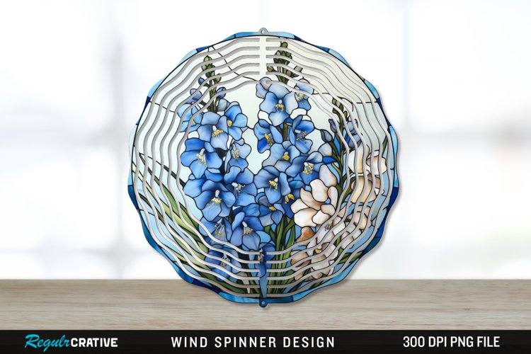 Stained Glass Delphinium Flowers Wind Spinner Sublimation example image 1