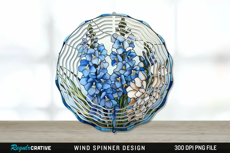 Stained Glass Delphinium Flowers Wind Spinner Sublimation