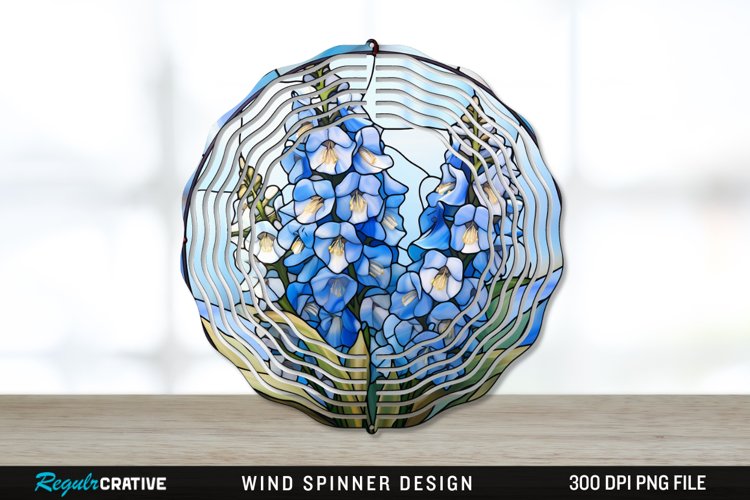 Stained Glass Delphinium Flowers Wind Spinner Sublimation example image 1