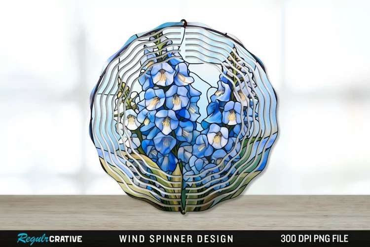 Stained Glass Delphinium Flowers Wind Spinner Sublimation