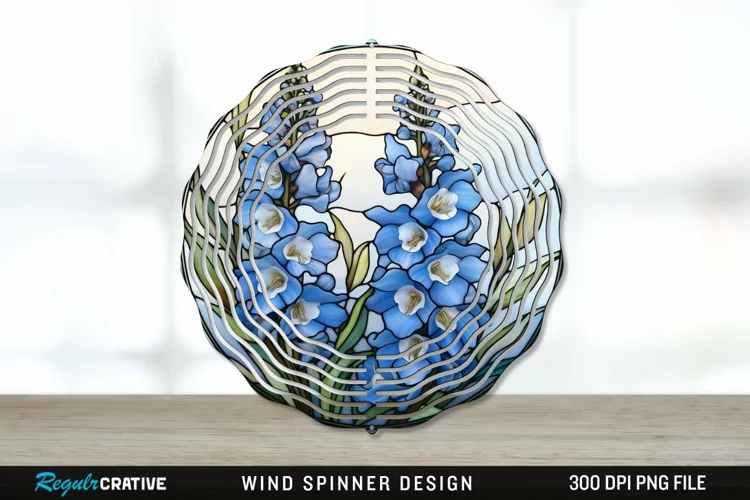 Stained Glass Delphinium Flowers Wind Spinner Sublimation