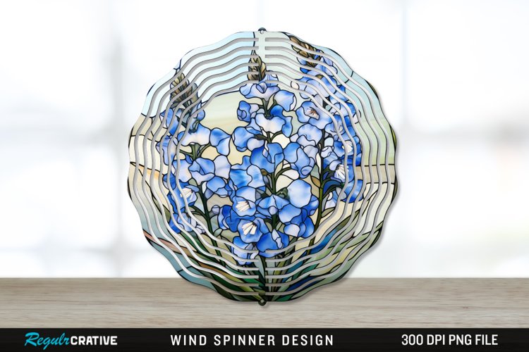 Stained Glass Delphinium Flowers Wind Spinner Sublimation example image 1