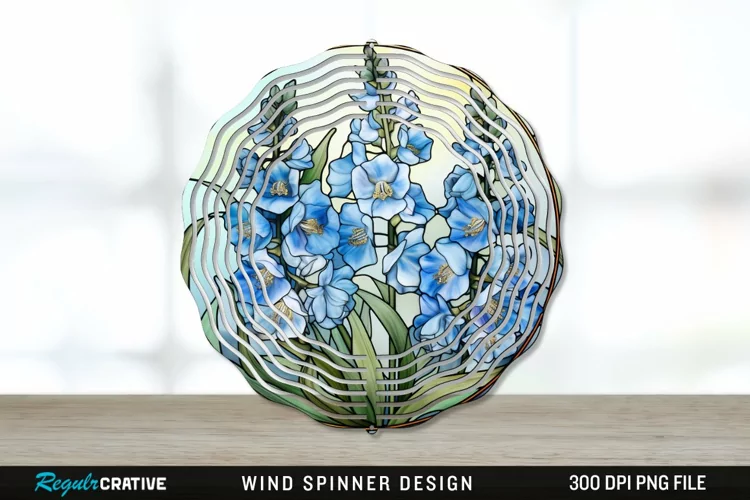 Stained Glass Delphinium Flowers Wind Spinner Sublimation