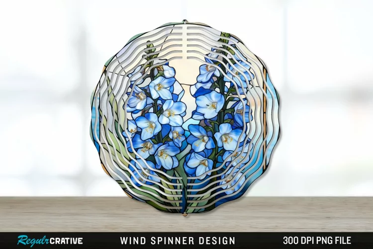 Stained Glass Delphinium Flowers Wind Spinner Sublimation