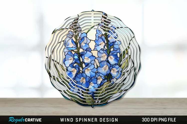 Stained Glass Delphinium Flowers Wind Spinner Sublimation