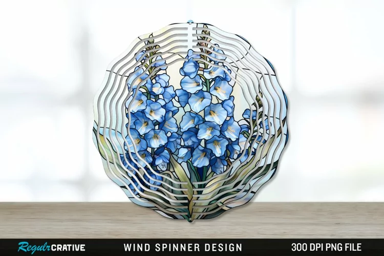 Stained Glass Delphinium Flowers Wind Spinner Sublimation