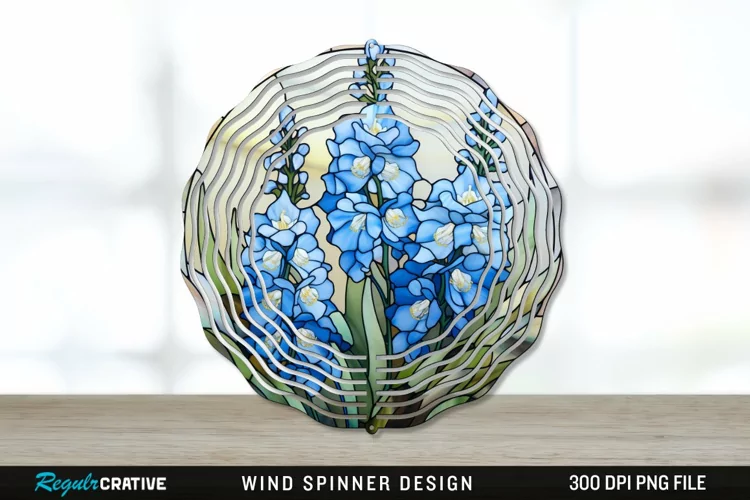 Stained Glass Delphinium Flowers Wind Spinner Sublimation