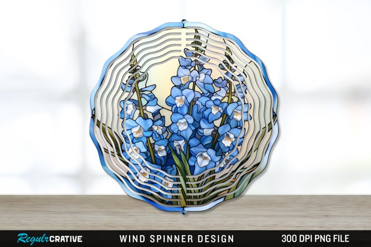 Stained Glass Delphinium Flowers Wind Spinner Sublimation example image 1
