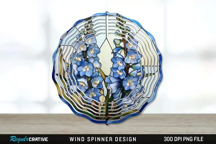 Stained Glass Delphinium Flowers Wind Spinner Sublimation