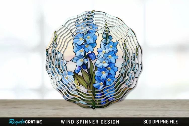 Stained Glass Delphinium Flowers Wind Spinner Sublimation