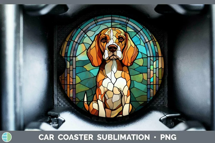 Stained Glass Dog Beagle Car Coaster Sublimation Coaster Des