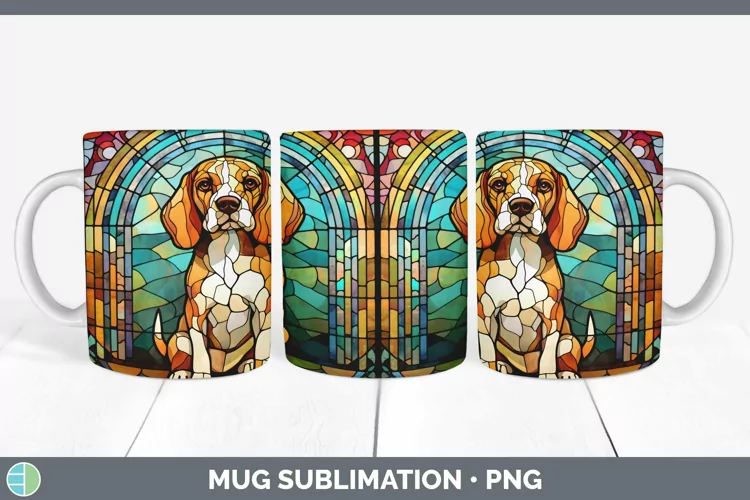 Stained Glass Dog Beagle Mug Wrap Sublimation Coffee Cup Des