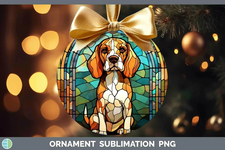 Stained Glass Dog Beagle Ornament Sublimation Bauble Designs