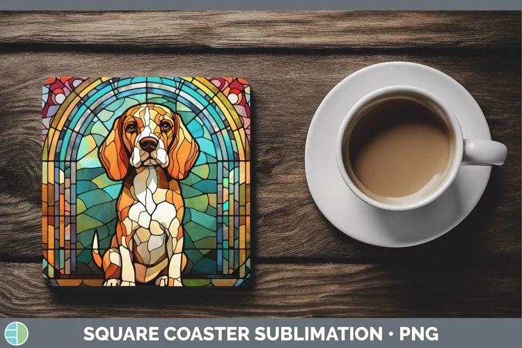 Stained Glass Dog Beagle Square Coaster Sublimation Coaster