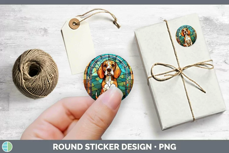 Stained Glass Dog Beagle Stickers | Round Labels Designs