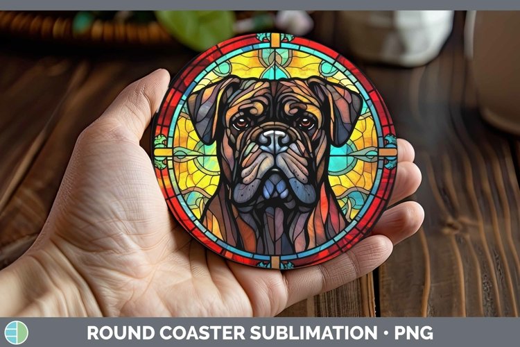 GorgeousStained Glass Dog Round Coaster design.