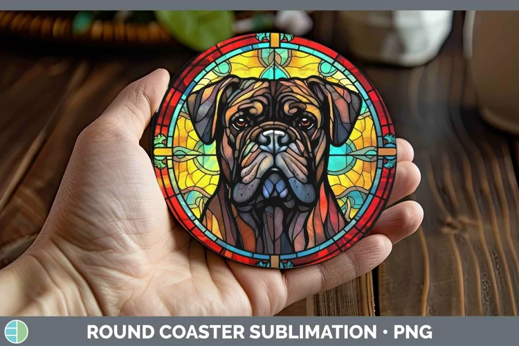 Stained Glass Dog Cane Corso Round Coaster Sublimation Coast