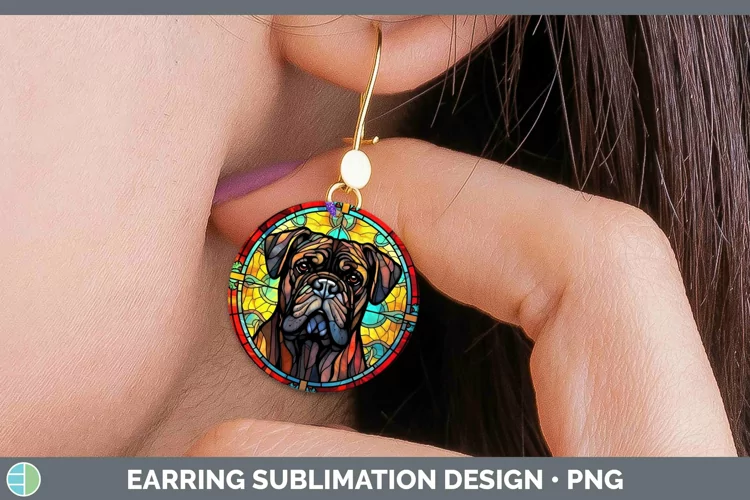 Stained Glass Dog Cane Corso Round Earrings Sublimation Earr