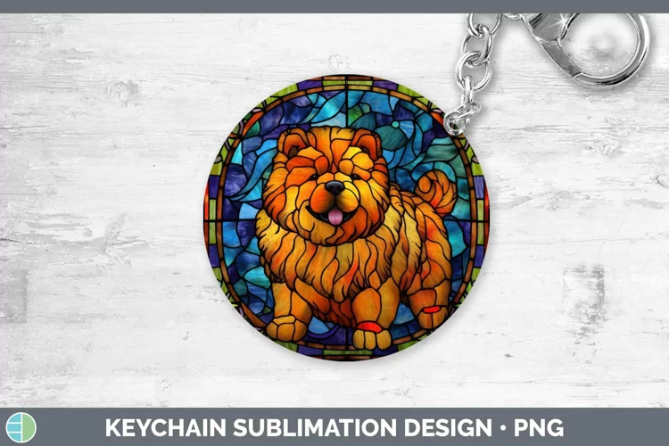 Stained Glass Dog Chow Chow Keychain Sublimation Keyring Des