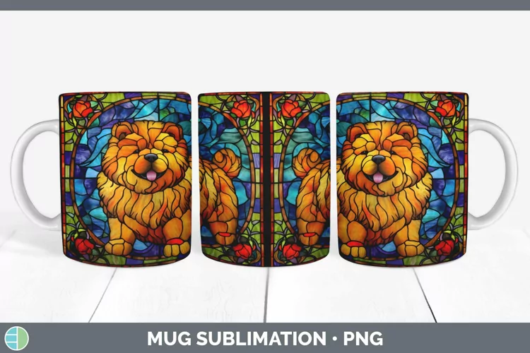 Stained Glass Dog Chow Chow Mug Wrap Sublimation Coffee Cup