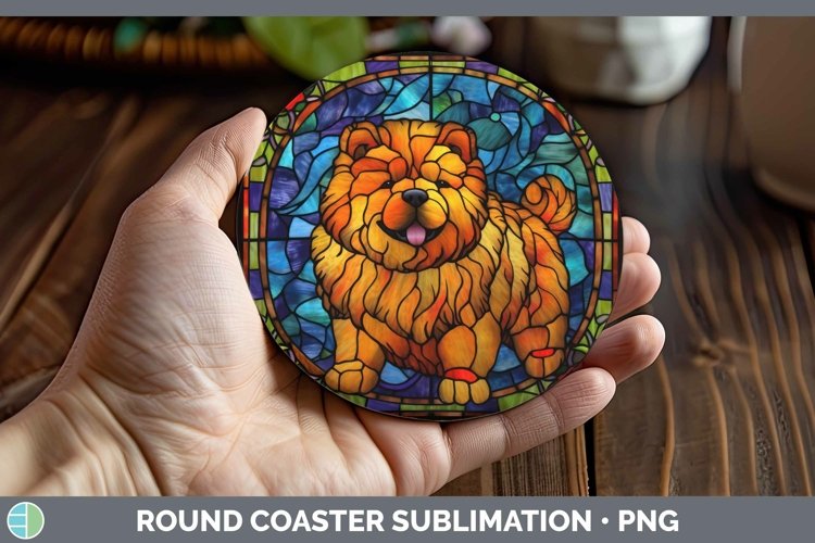 GorgeousStained Glass Dog Round Coaster design.